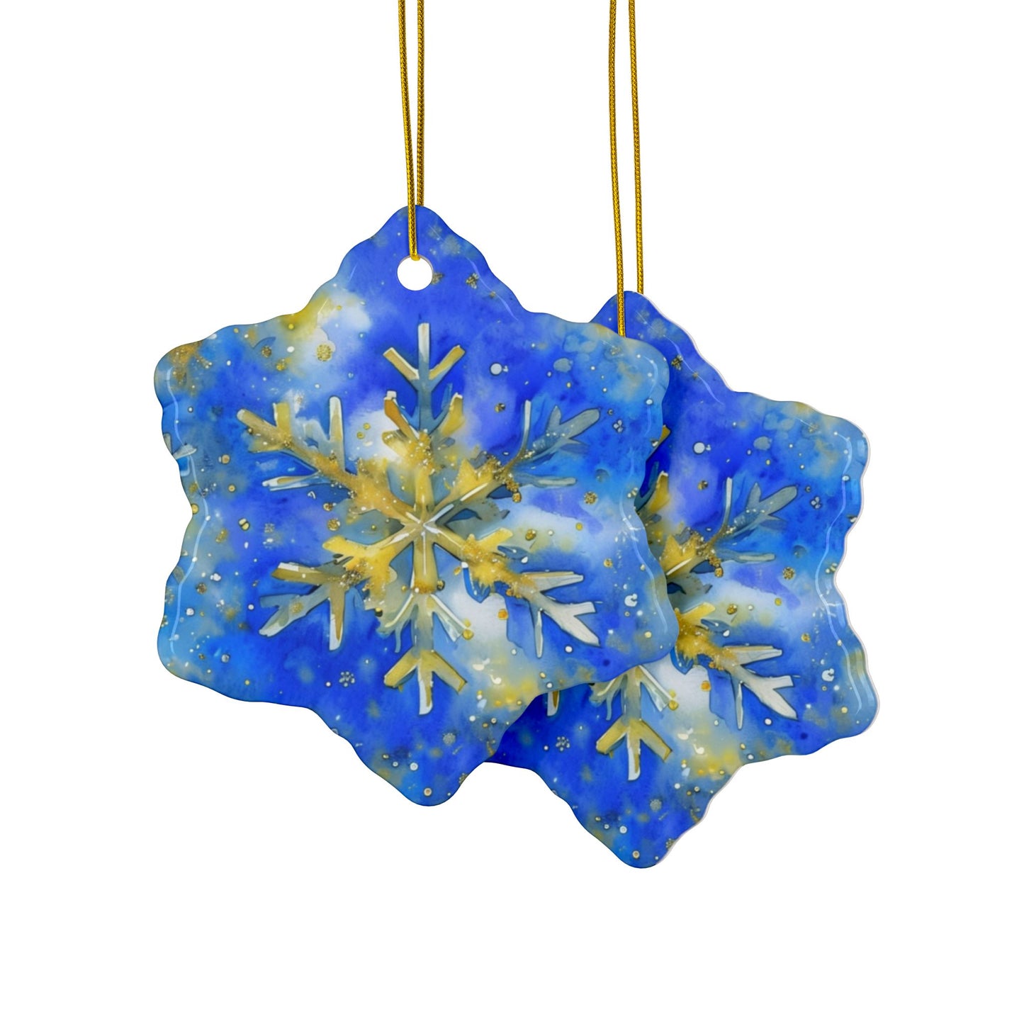Buffalo Hockey Snowflake Watercolor Ceramic Ornament: 2-Side Print, Available in (1pc, 3pcs, 5pcs, 10pcs)
