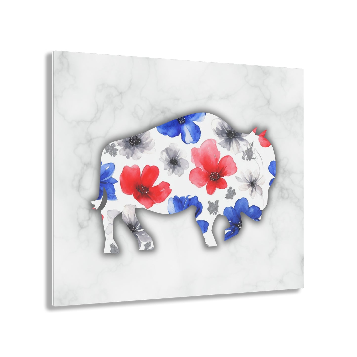 Floral Buffalo Acrylic Print - Rustic Home Decor