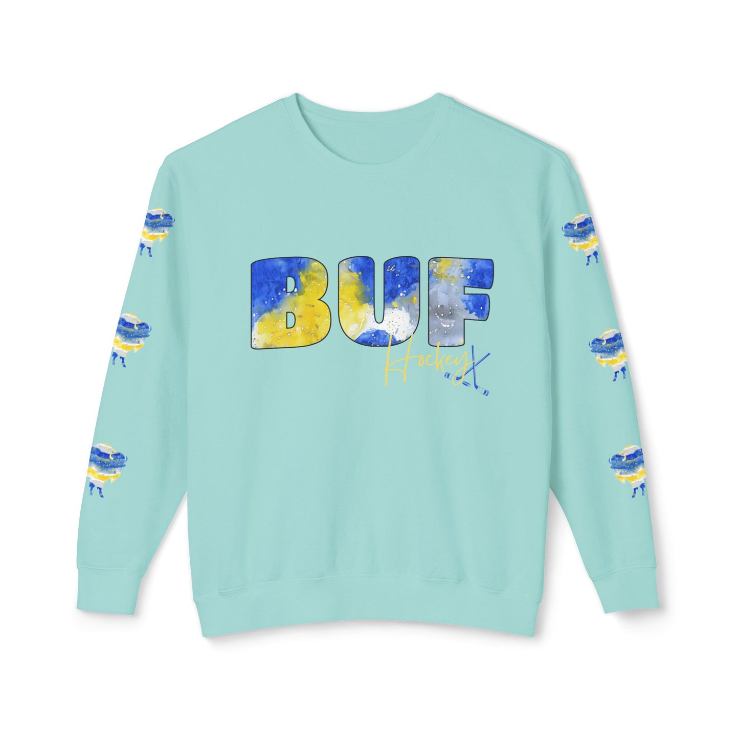 Watercolor BUF Sabres Unisex Lightweight Crewneck Sweatshirt