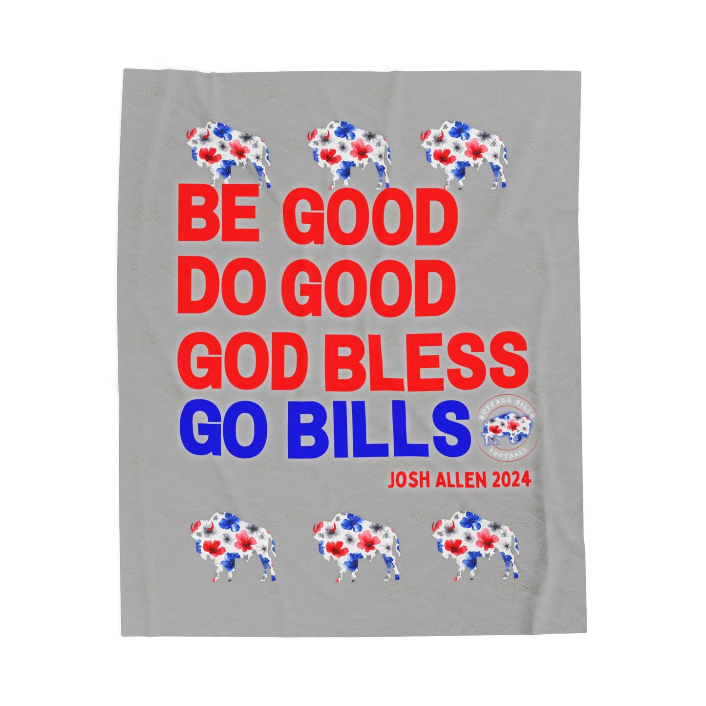 Josh Allen MVP "Be Good, Do Good" Collection Velveteen Plush Blanket ~ Gray
