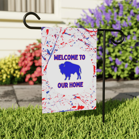 Welcome Home Buffalo Paint Splatter Flag