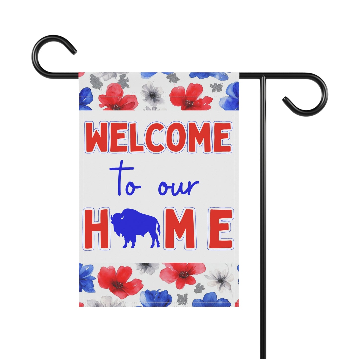 Welcome to Our Home Buffalo Football Floral Watercolor Design