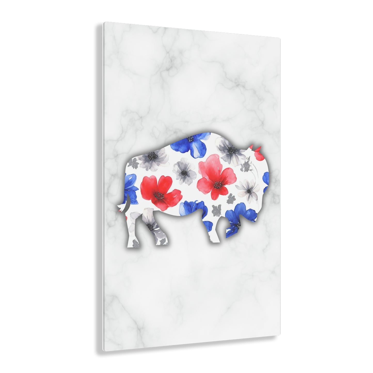 Floral Buffalo Acrylic Print - Rustic Home Decor