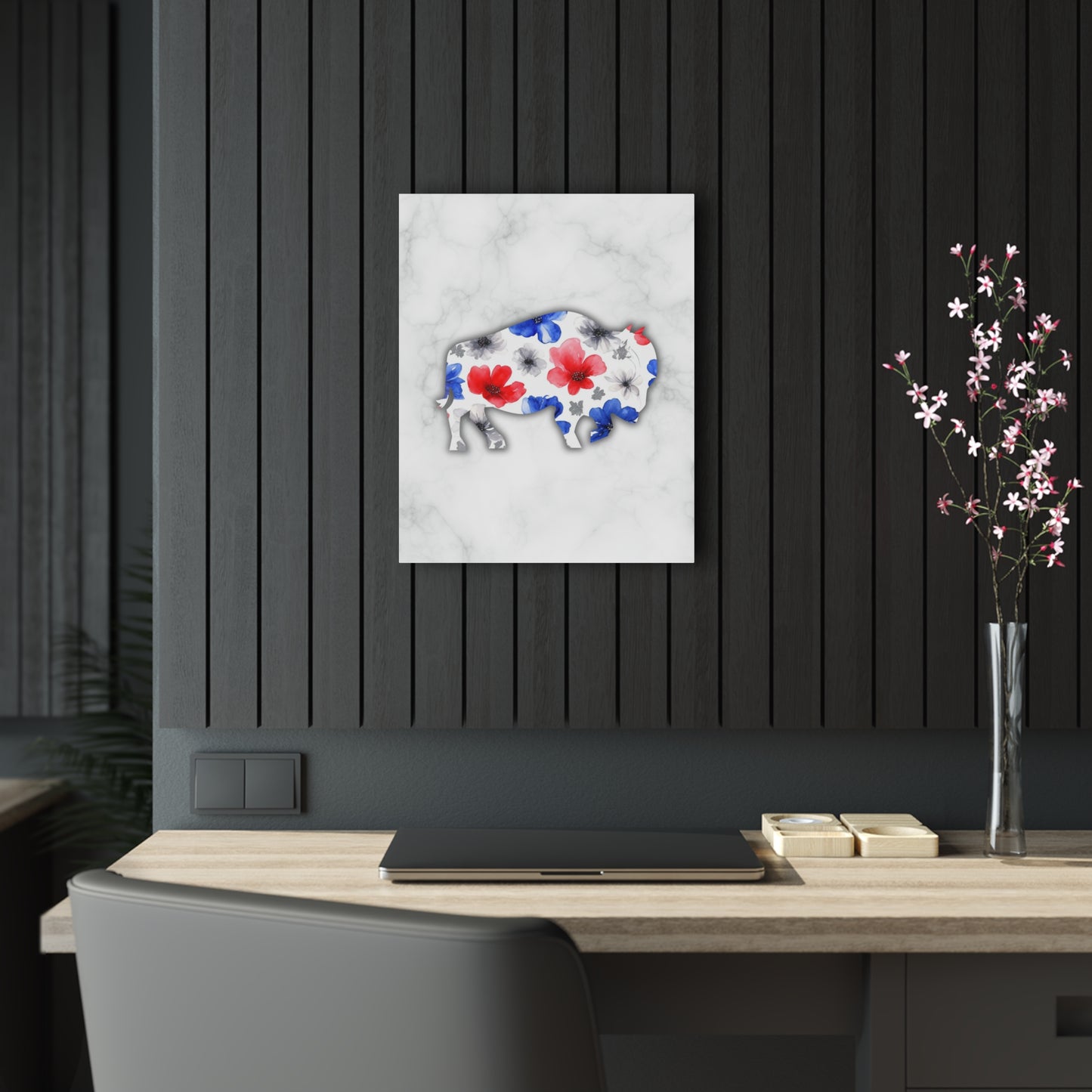 Floral Buffalo Acrylic Print - Rustic Home Decor