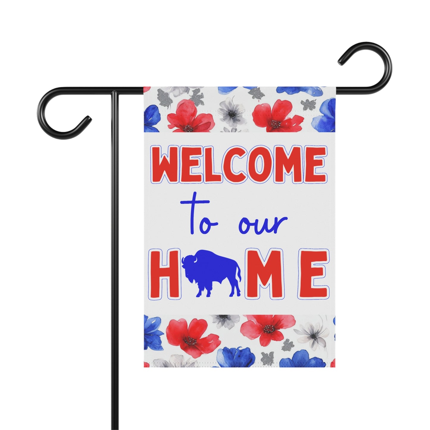 Welcome to Our Home Buffalo Football Floral Watercolor Design