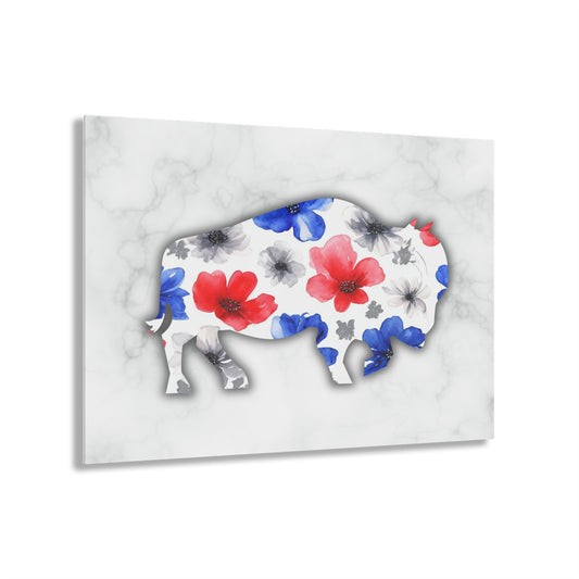 Floral Buffalo Acrylic Print - Rustic Home Decor
