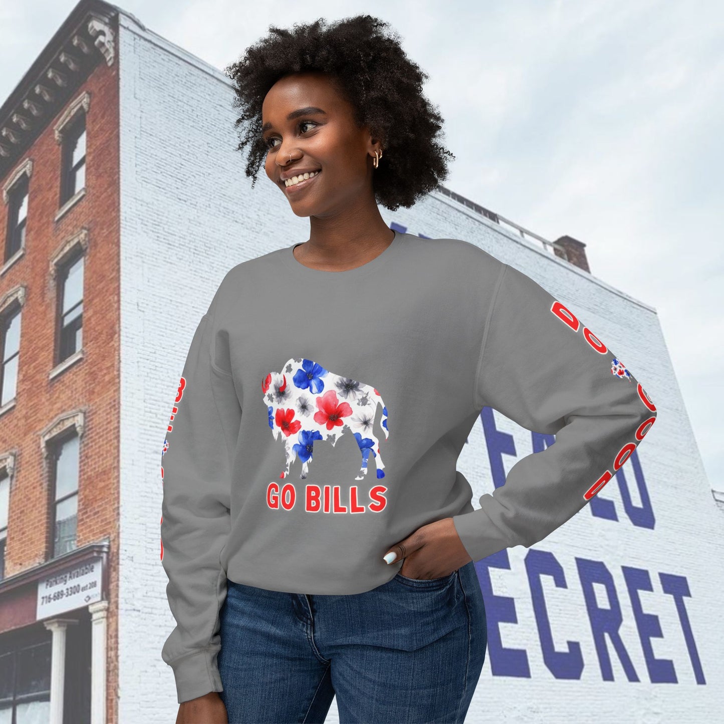 Watercolor Floral Buffalo Bills Unisex Lightweight Crewneck Sweatshirt