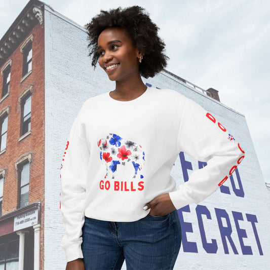 Watercolor Floral Buffalo Bills Unisex Lightweight Crewneck Sweatshirt