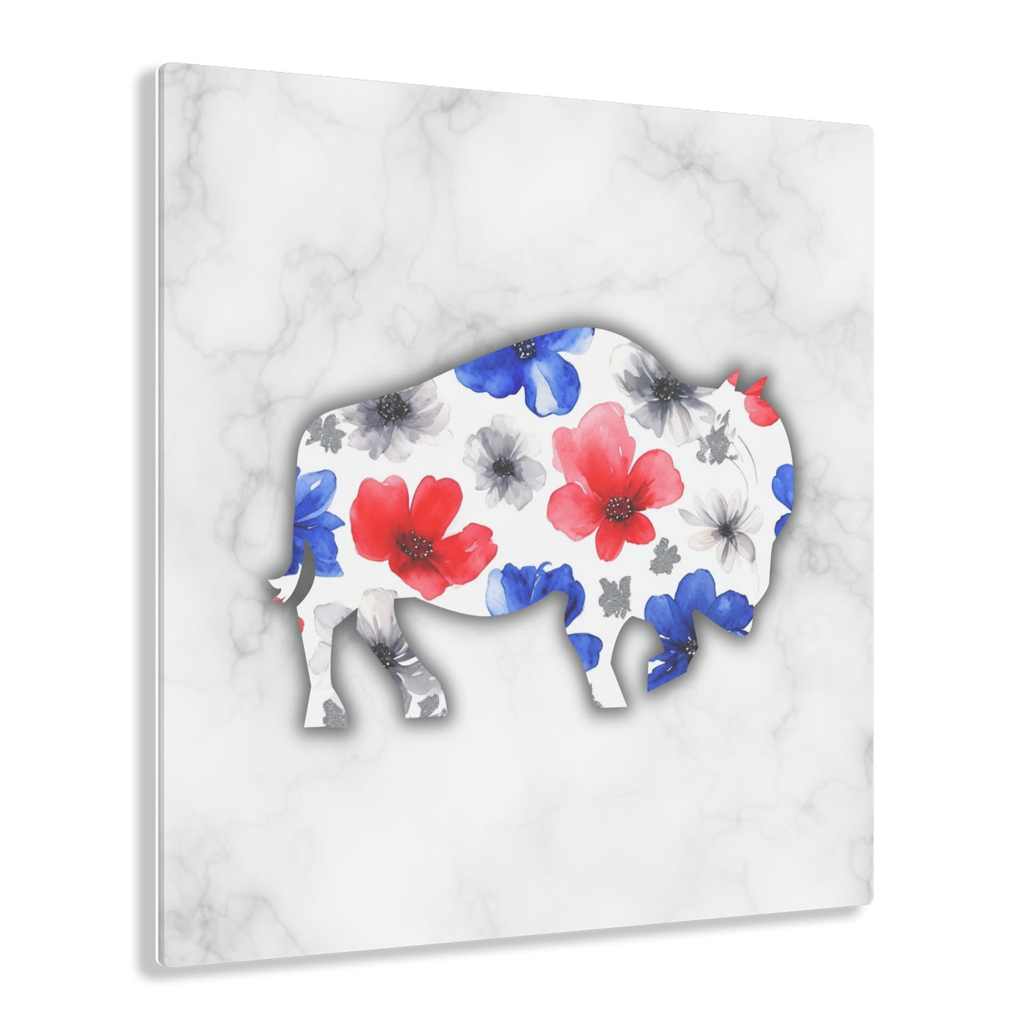 Floral Buffalo Acrylic Print - Rustic Home Decor