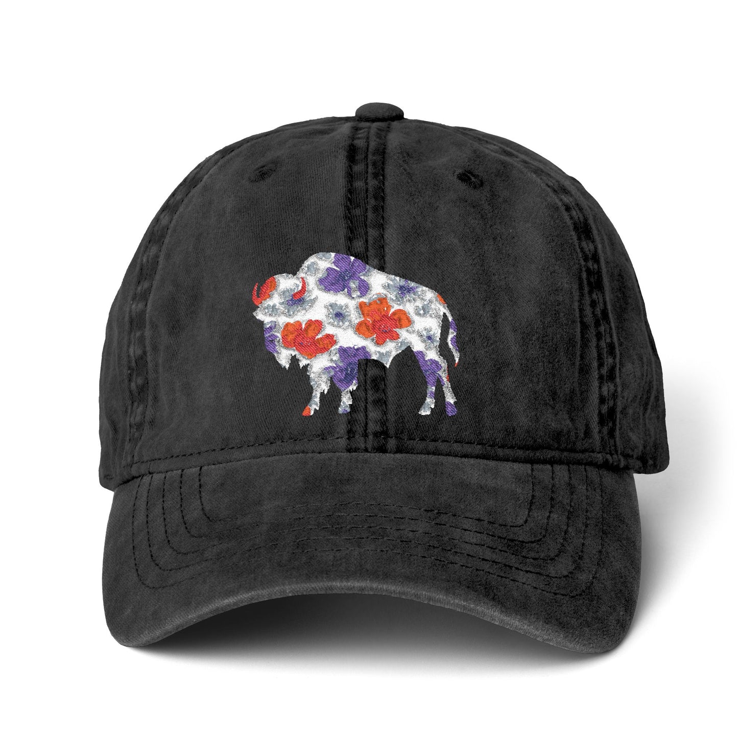 Floral Buffalo Baseball Cap(Embroidery)