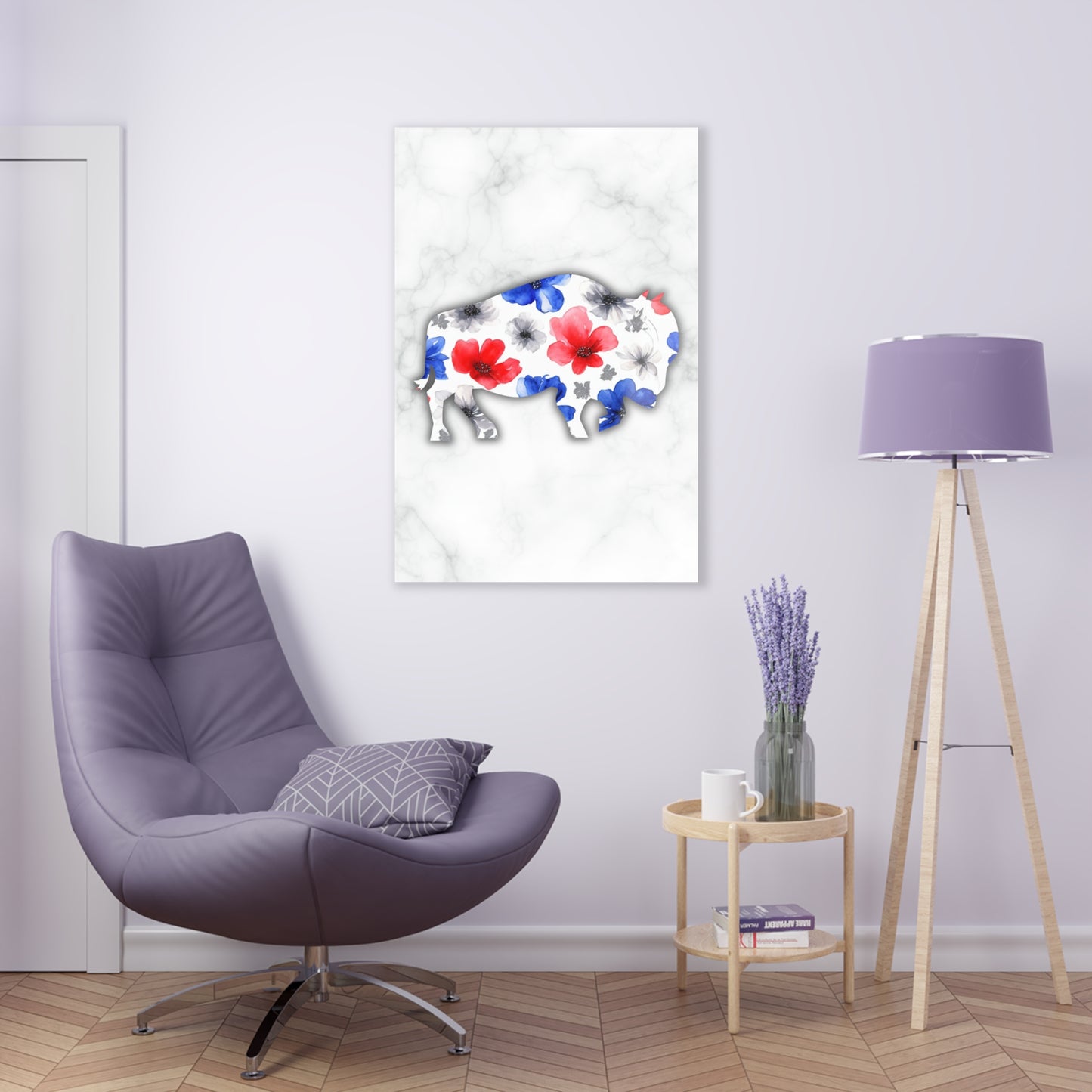 Floral Buffalo Acrylic Print - Rustic Home Decor