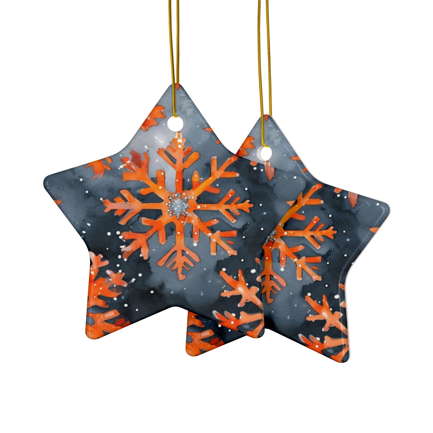 Buffalo Bandits Snowflake Watercolor Ceramic Ornament: 2-Side Print, Available in (1pc, 3pcs, 5pcs, 10pcs)