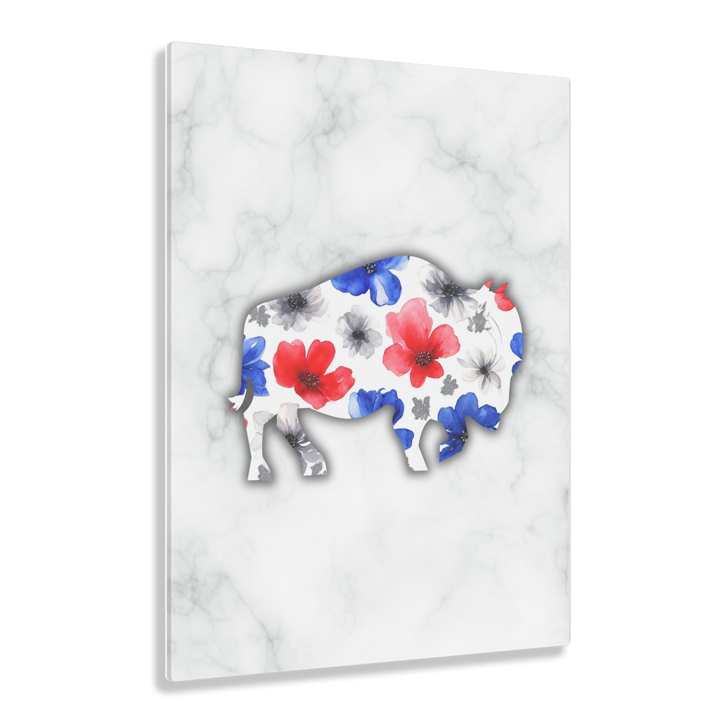 Floral Buffalo Acrylic Print - Rustic Home Decor