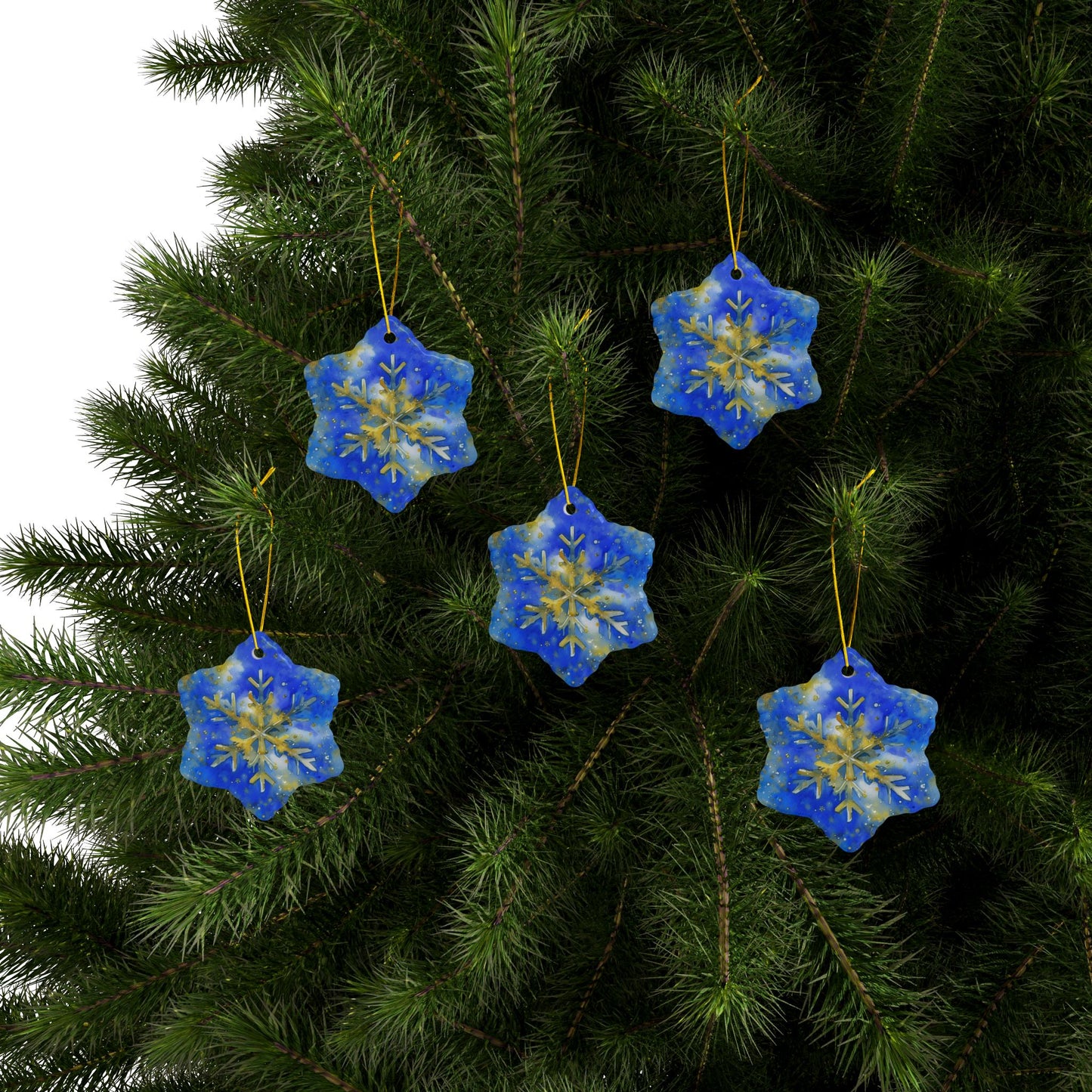 Buffalo Hockey Snowflake Watercolor Ceramic Ornament: 2-Side Print, Available in (1pc, 3pcs, 5pcs, 10pcs)