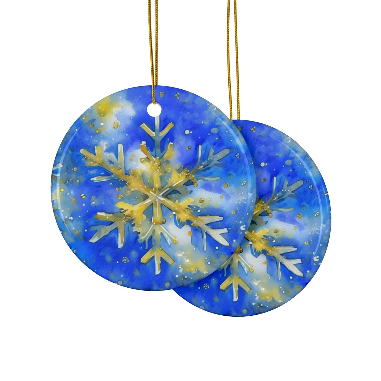 Buffalo Hockey Snowflake Watercolor Ceramic Ornament: 2-Side Print, Available in (1pc, 3pcs, 5pcs, 10pcs)