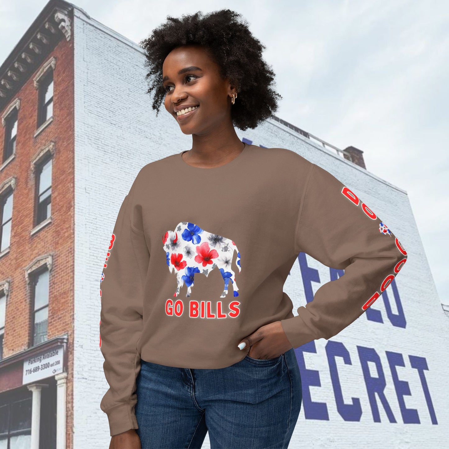 Watercolor Floral Buffalo Bills Unisex Lightweight Crewneck Sweatshirt