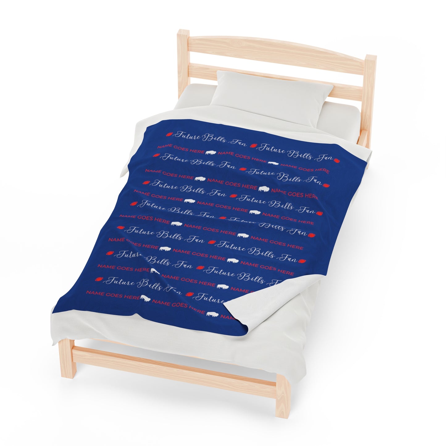 PERSONALIZED FOR FREE WITH BABIES NAME: Red and Blue Future Bills Fan Velveteen Plush Blanket