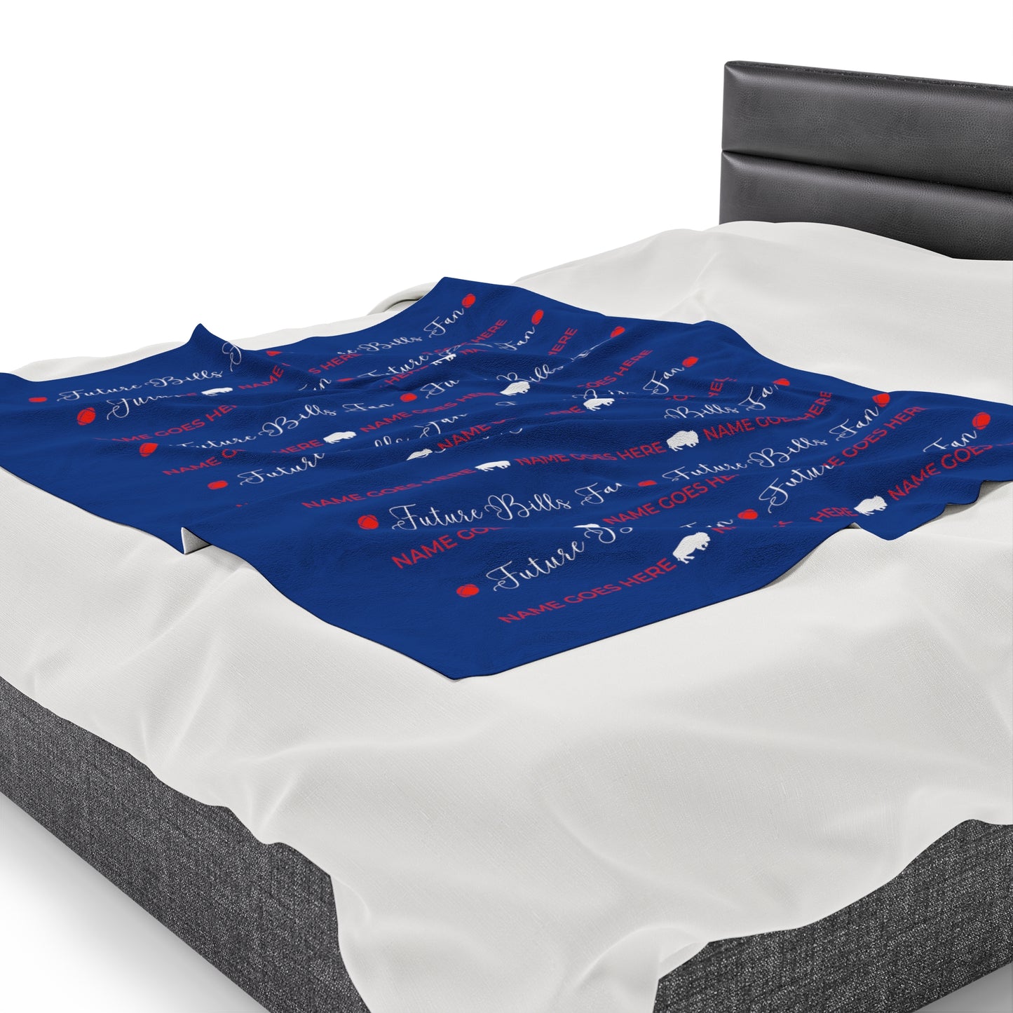PERSONALIZED FOR FREE WITH BABIES NAME: Red and Blue Future Bills Fan Velveteen Plush Blanket