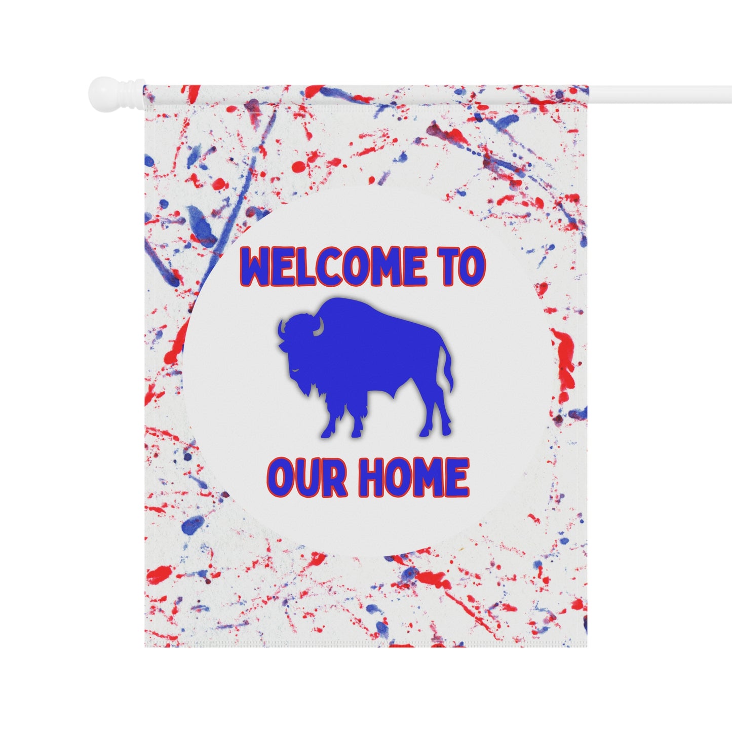 Welcome Home Buffalo Paint Splatter Flag