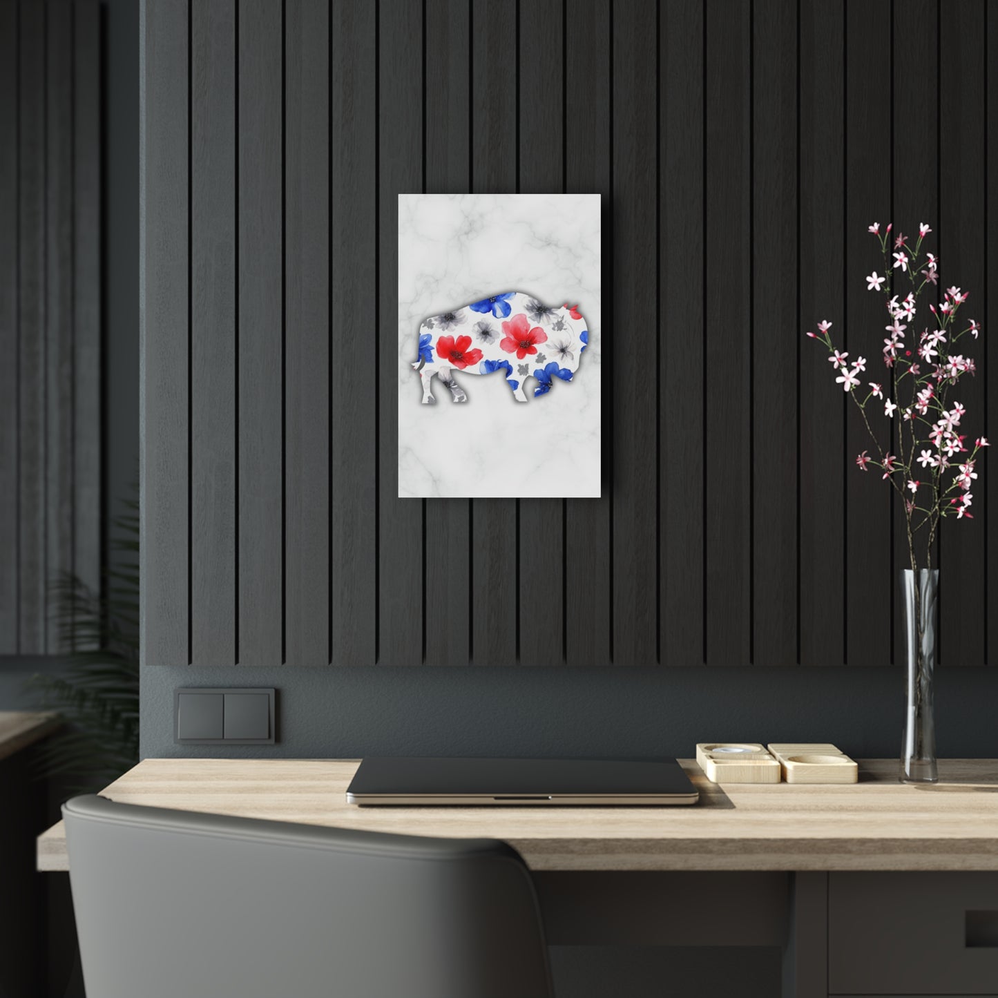 Floral Buffalo Acrylic Print - Rustic Home Decor