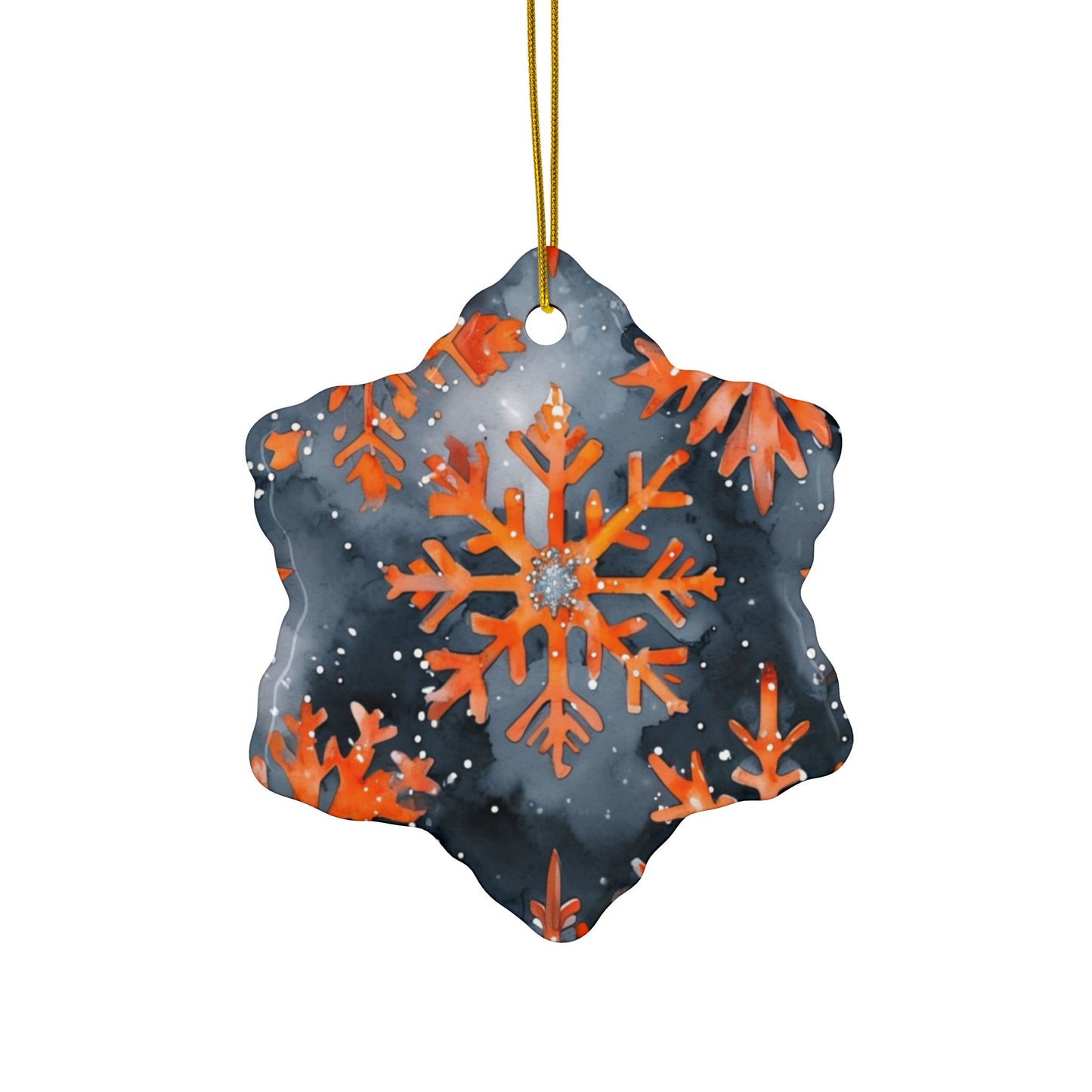 Buffalo Bandits Snowflake Watercolor Ceramic Ornament: 2-Side Print, Available in (1pc, 3pcs, 5pcs, 10pcs)