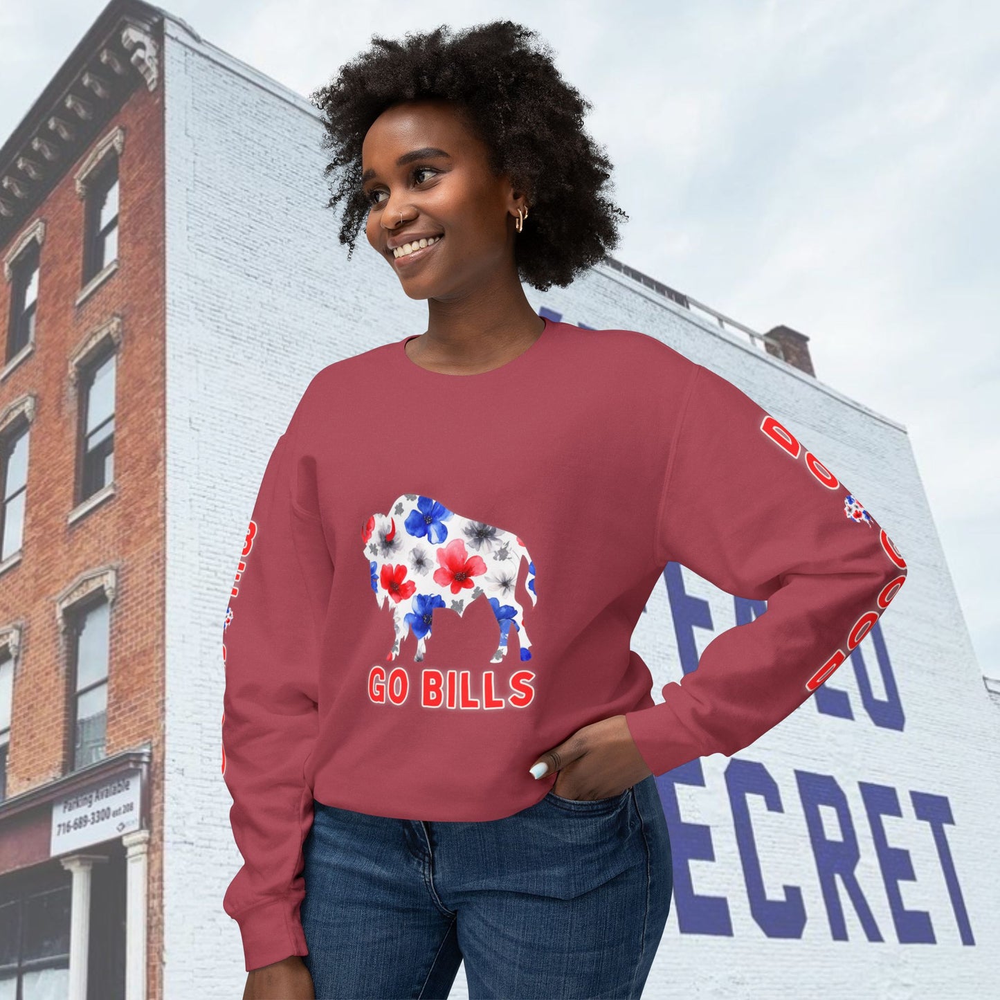 Watercolor Floral Buffalo Bills Unisex Lightweight Crewneck Sweatshirt