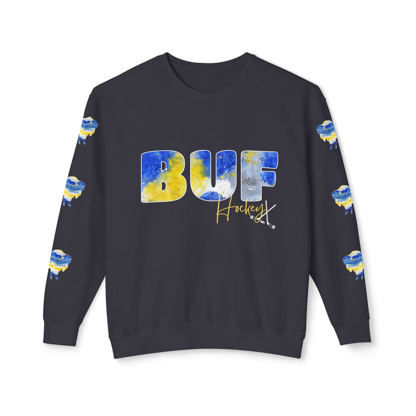 Watercolor BUF Sabres Unisex Lightweight Crewneck Sweatshirt