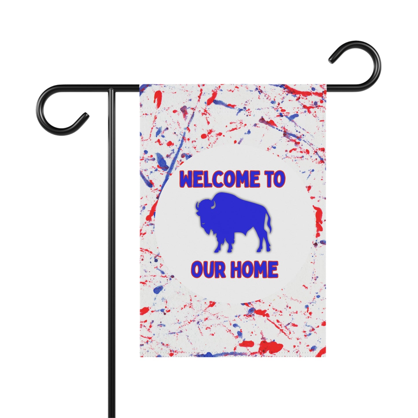 Welcome Home Buffalo Paint Splatter Flag
