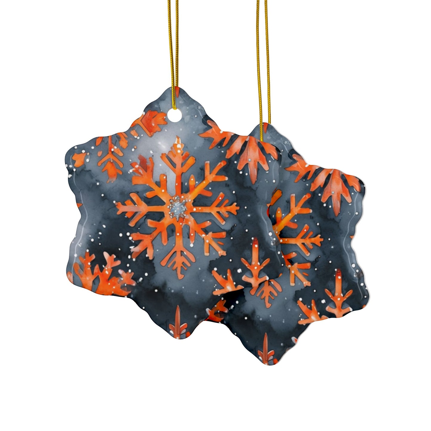 Buffalo Bandits Snowflake Watercolor Ceramic Ornament: 2-Side Print, Available in (1pc, 3pcs, 5pcs, 10pcs)