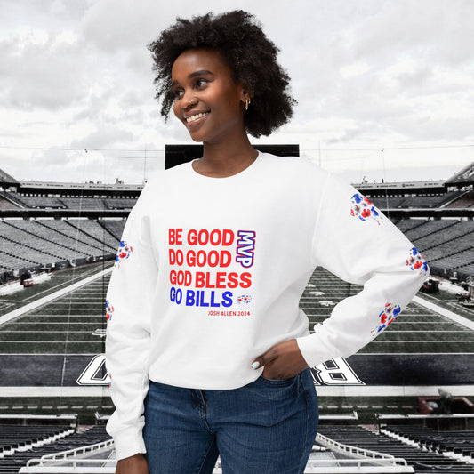 JOSH 2024 MVP "Be Good, Do Good" Buffalo Bills Unisex Lightweight Crewneck Sweatshirt