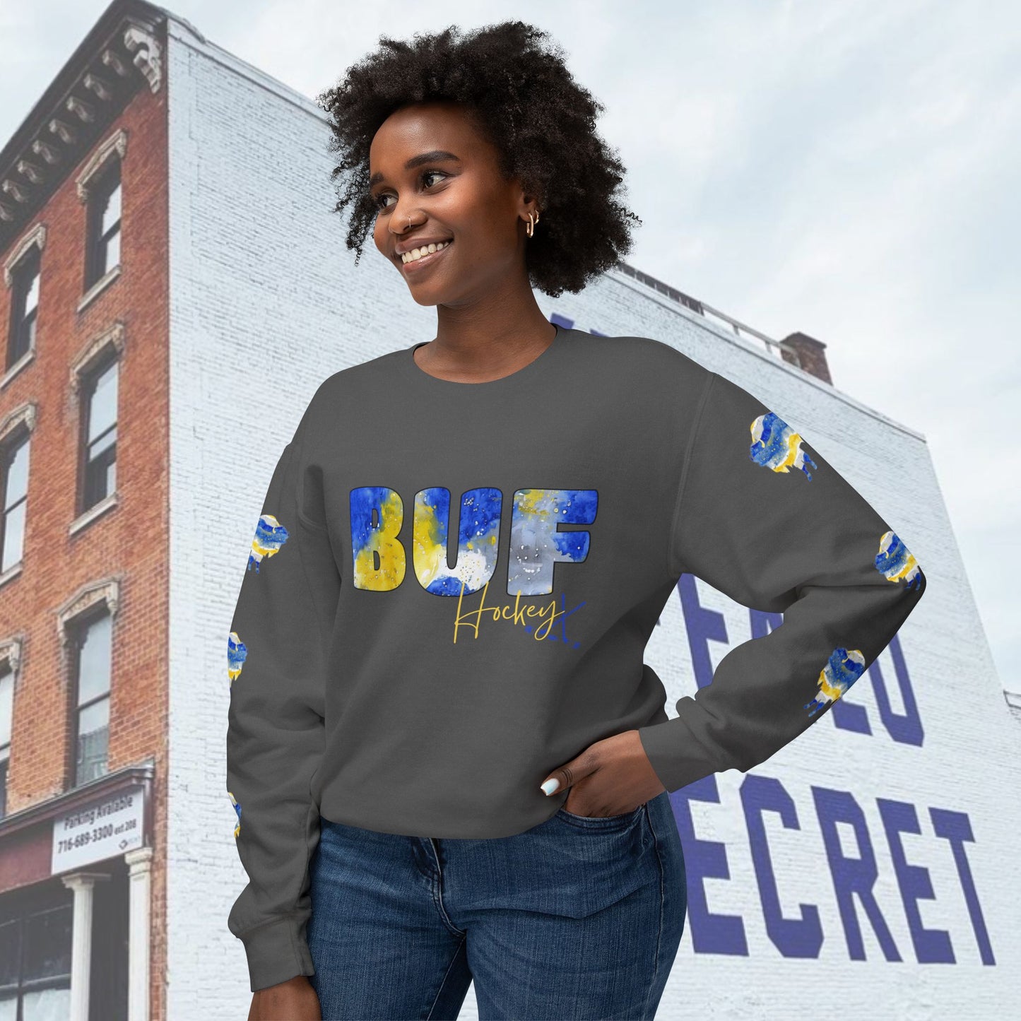 Watercolor BUF Sabres Unisex Lightweight Crewneck Sweatshirt