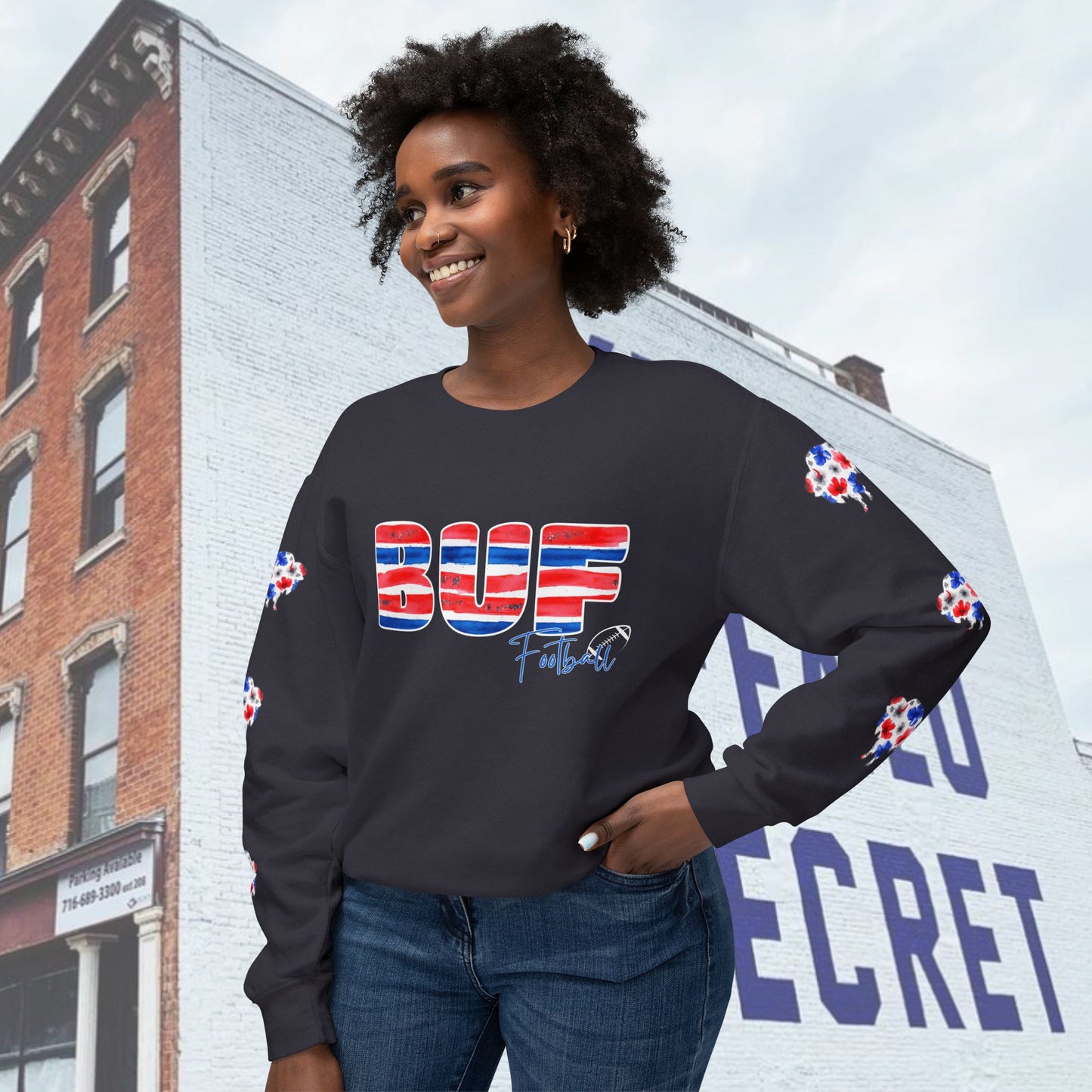 Watercolor BUF Bills Unisex Lightweight Crewneck Sweatshirt