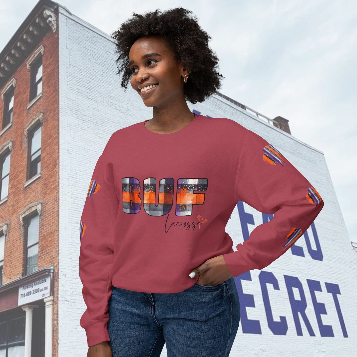 Watercolor BUF Bandits Lacrosse Unisex Lightweight Crewneck Sweatshirt