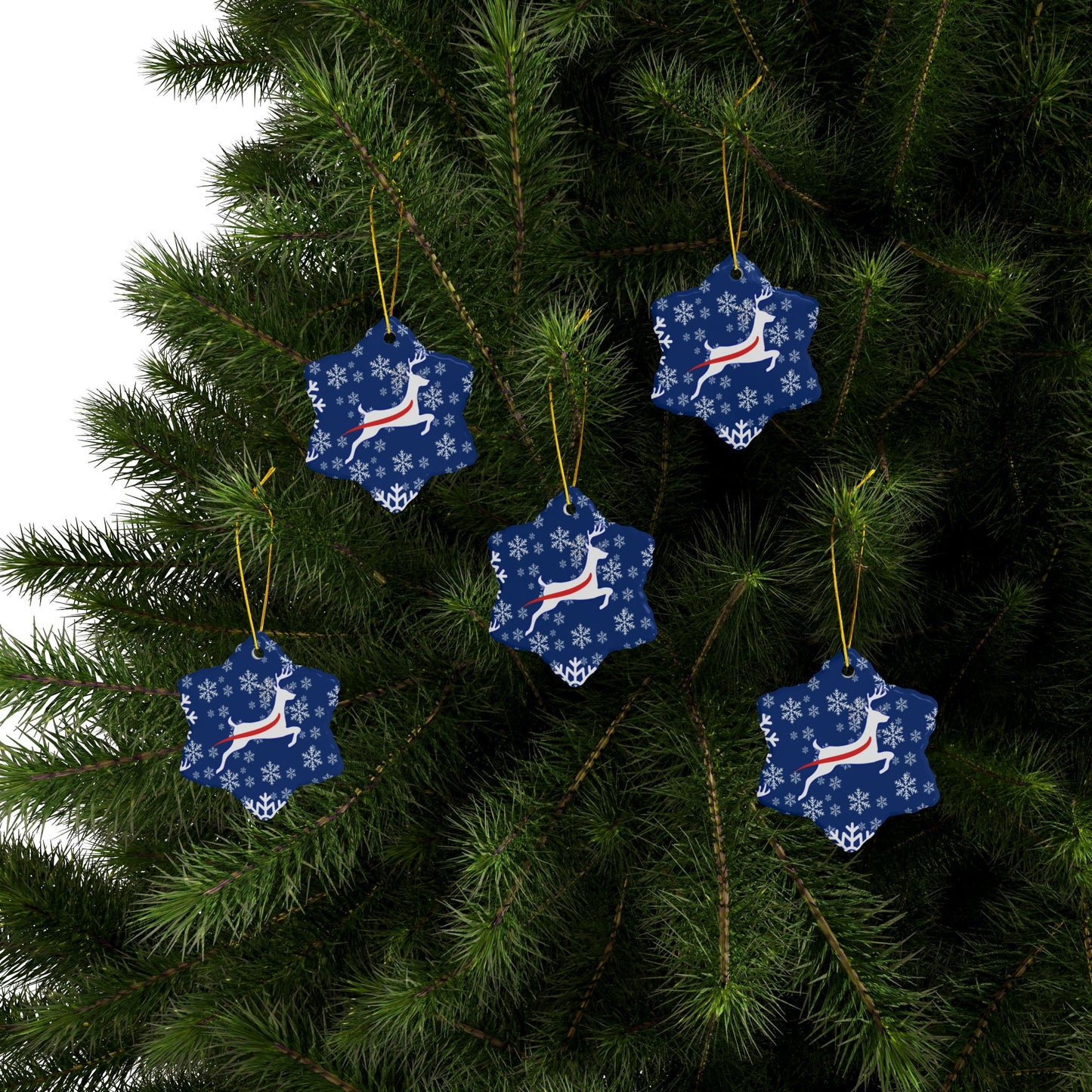 Buffalo Blue Deer Ceramic Ornament: 2-Side Print, Available in (1pc, 3pcs, 5pcs, 10pcs)