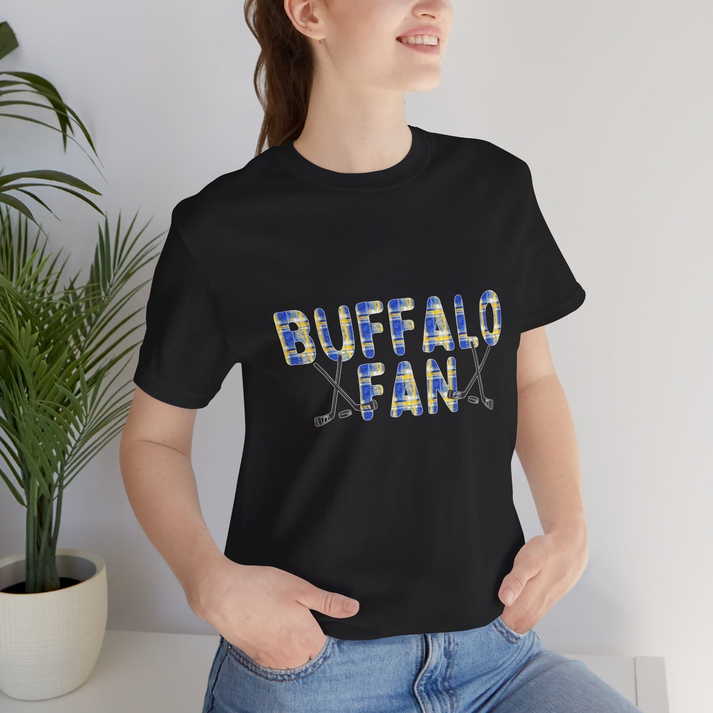 Sabres Watercolor Buffalo Plaid Unisex Short Sleeve Tee