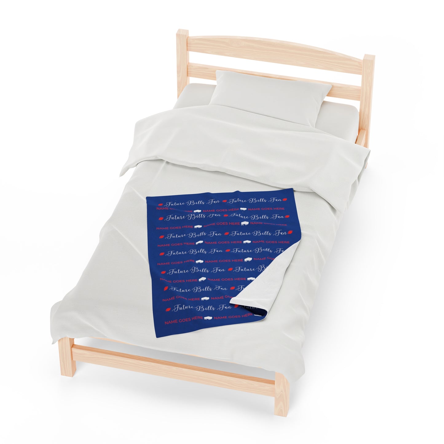 PERSONALIZED FOR FREE WITH BABIES NAME: Red and Blue Future Bills Fan Velveteen Plush Blanket