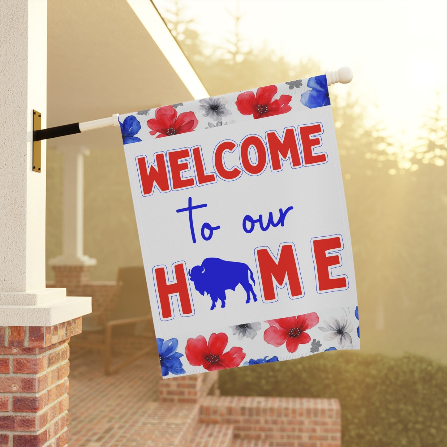 Welcome to Our Home Buffalo Football Floral Watercolor Design