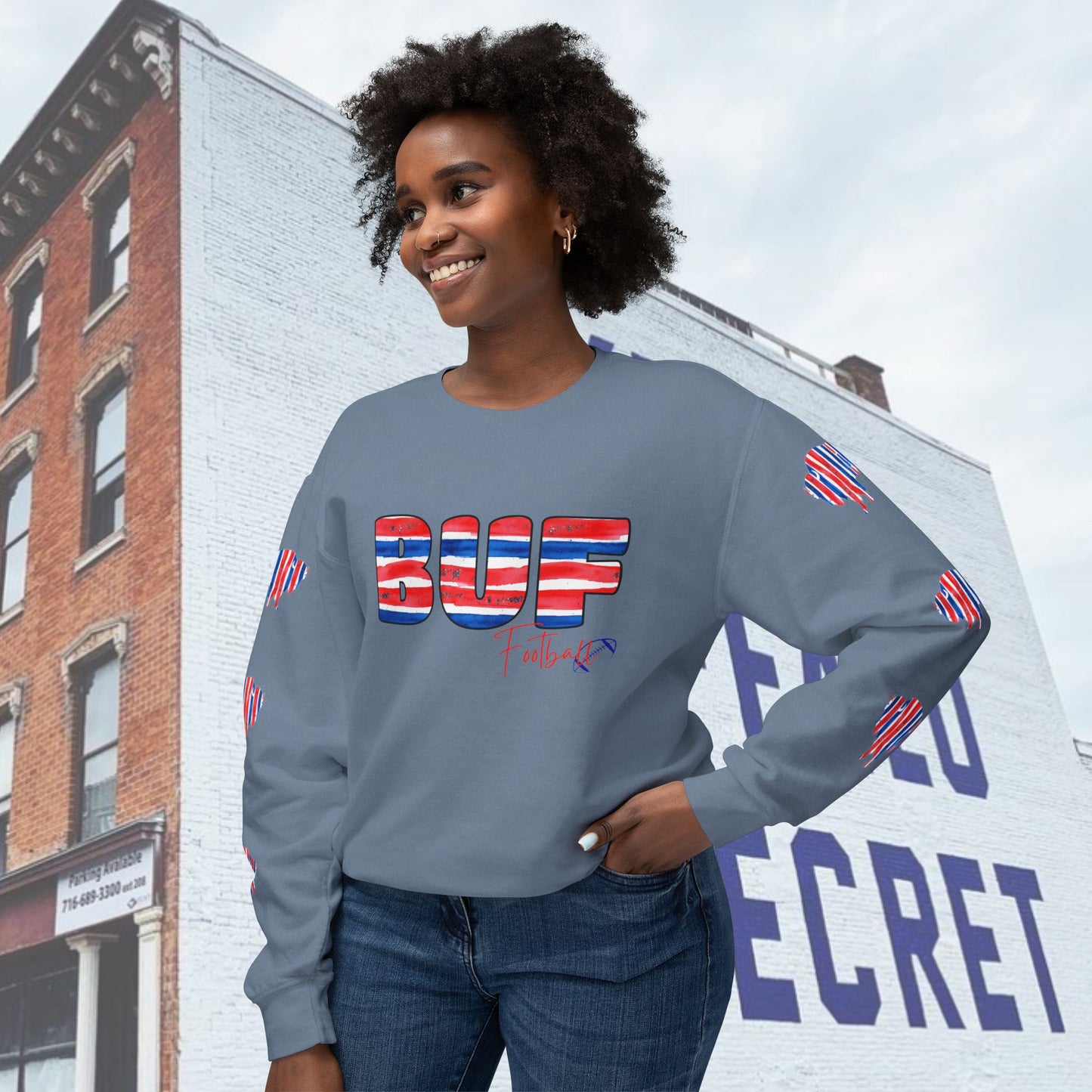 Watercolor BUF Bills Unisex Lightweight Crewneck Sweatshirt