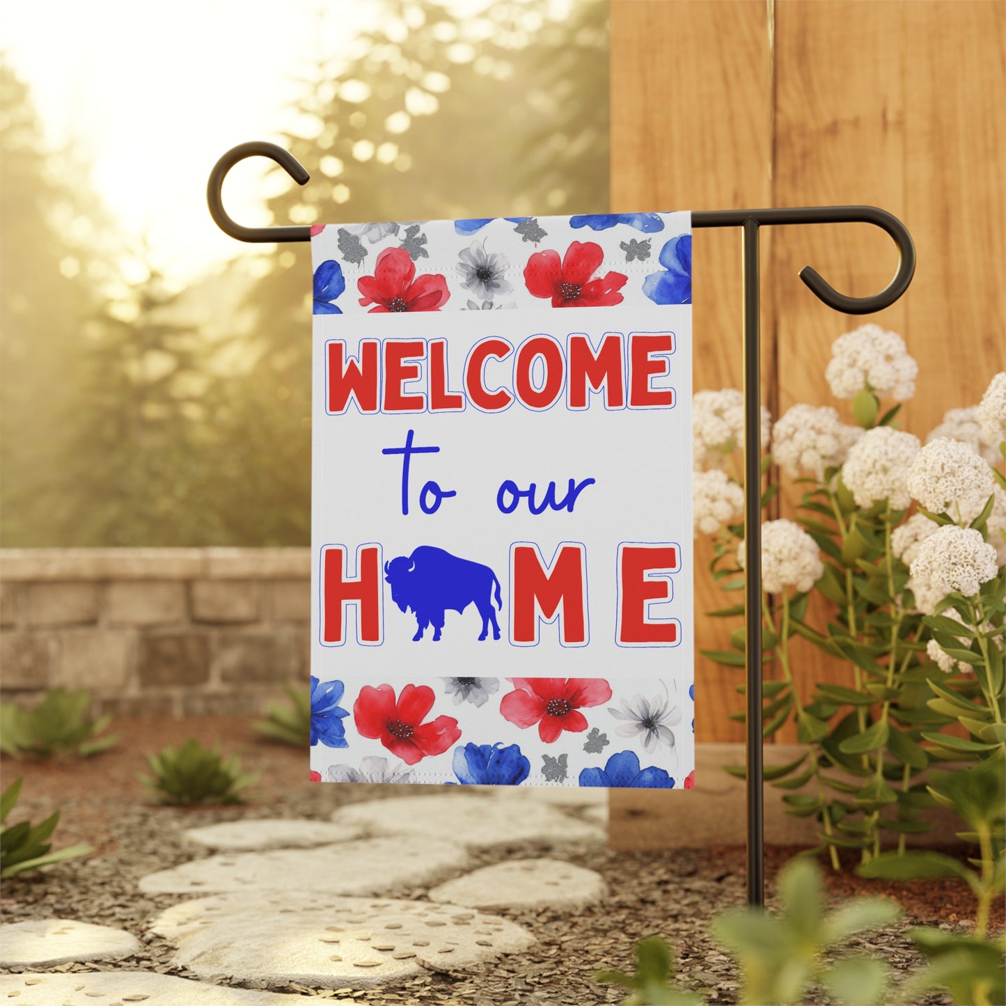 Welcome to Our Home Buffalo Football Floral Watercolor Design