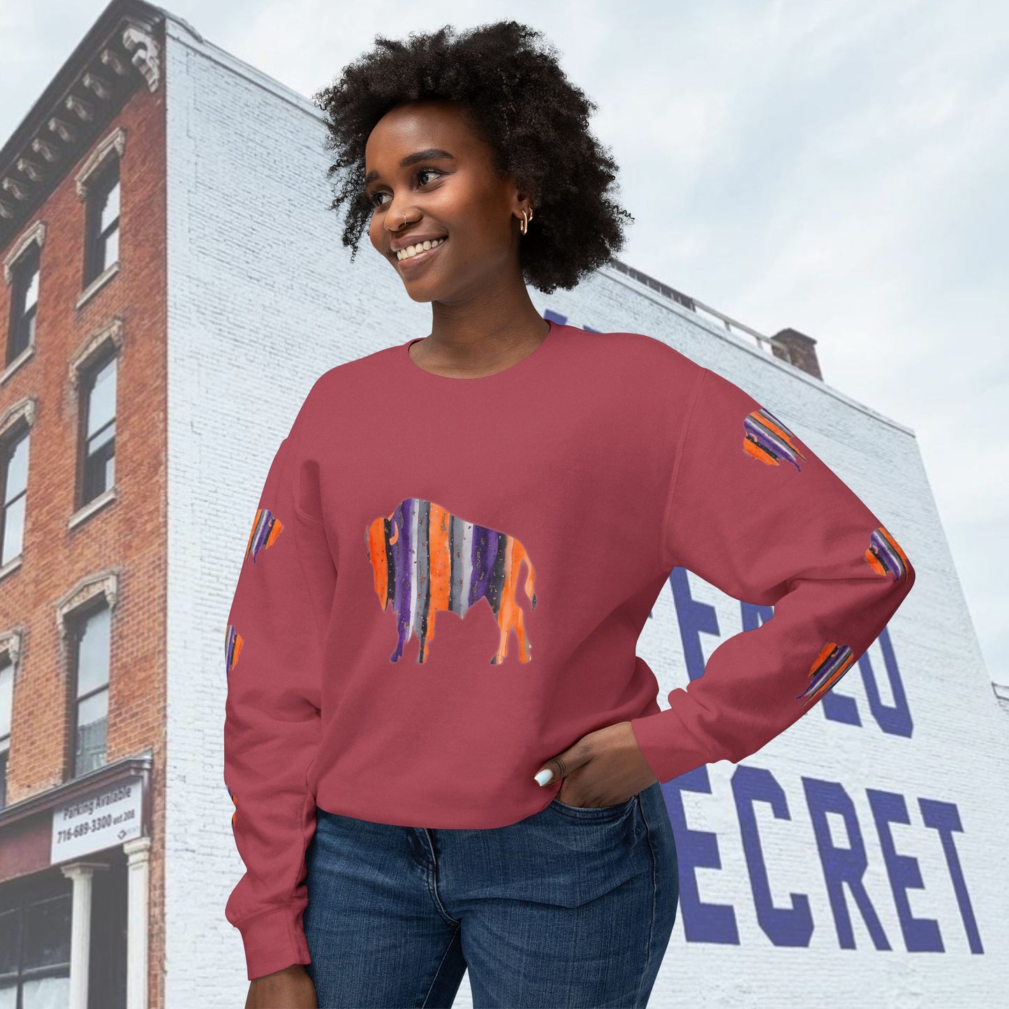 Watercolor Buffalo Bandits Unisex Lightweight Crewneck Sweatshirt