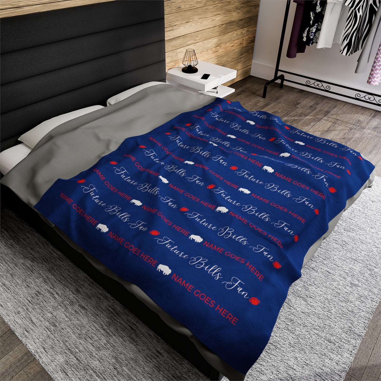 PERSONALIZED FOR FREE WITH BABIES NAME: Red and Blue Future Bills Fan Velveteen Plush Blanket