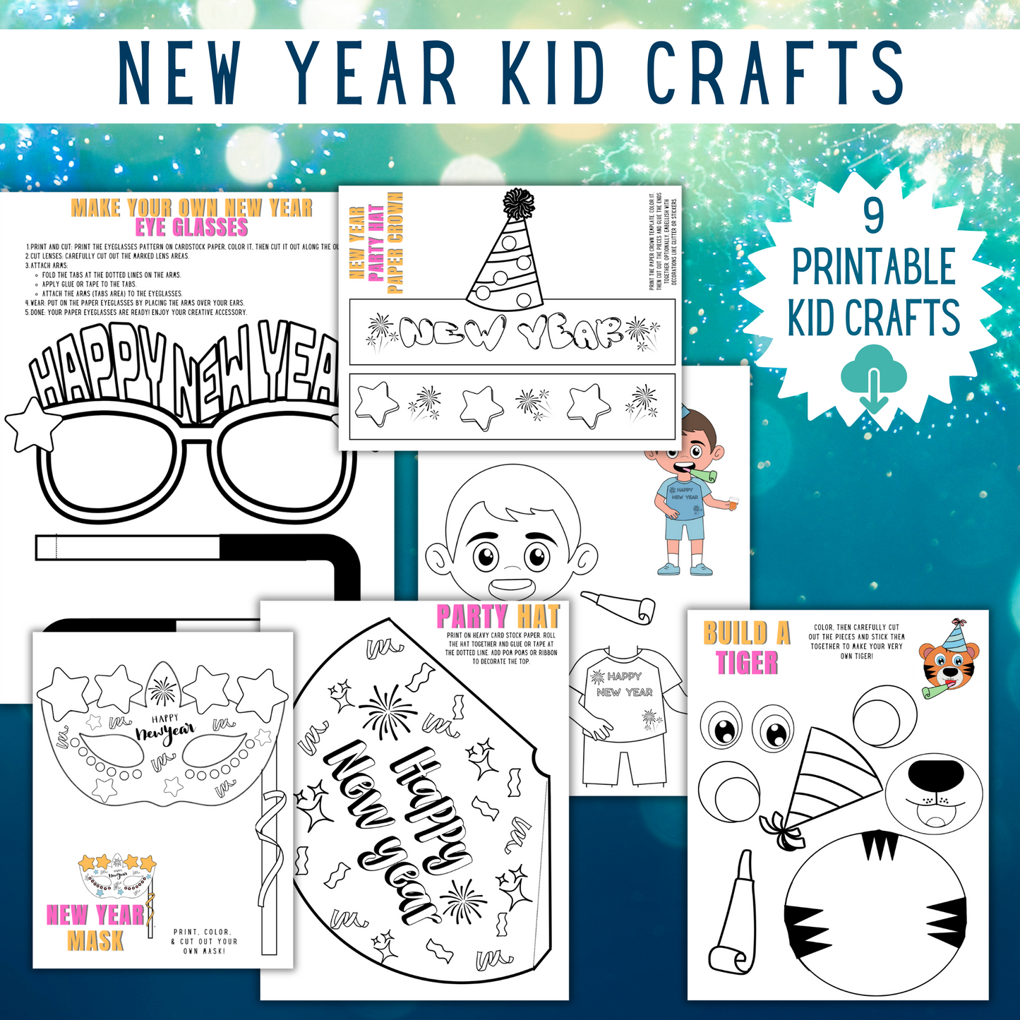 New Years Packet of Games, Coloring and Kids Crafts