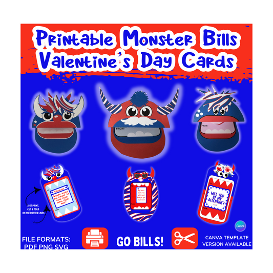 Printable Buffalo Bills Monster Valentine Cards