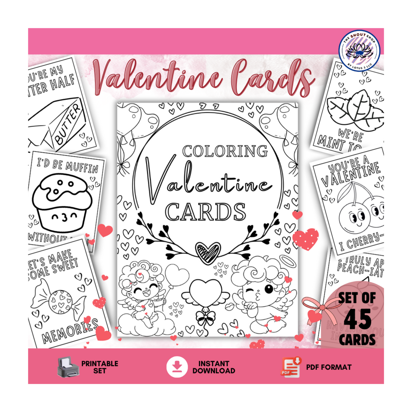 Valentine's Day Cards to Color Includes 45 Unique Designs