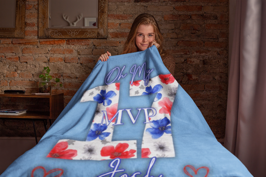 Josh Allen MVP Collection Velveteen Plush Blanket Baby Blue
