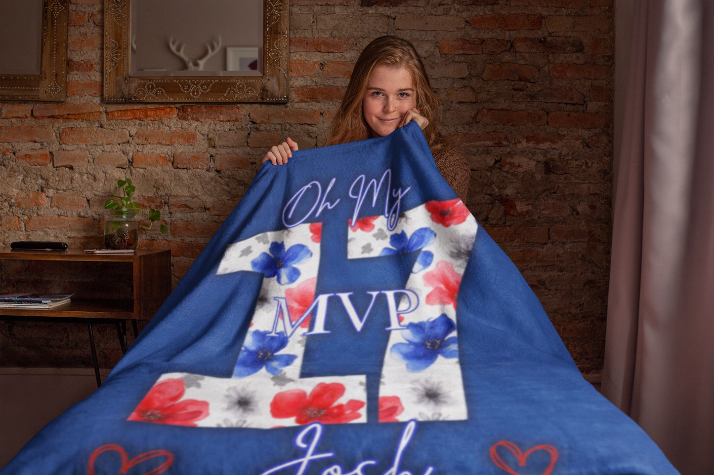 Josh Allen MVP Collection Velveteen Plush Blanket Dark Blue