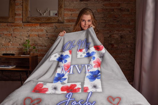 Josh Allen MVP Collection Velveteen Plush Blanket ~Gray