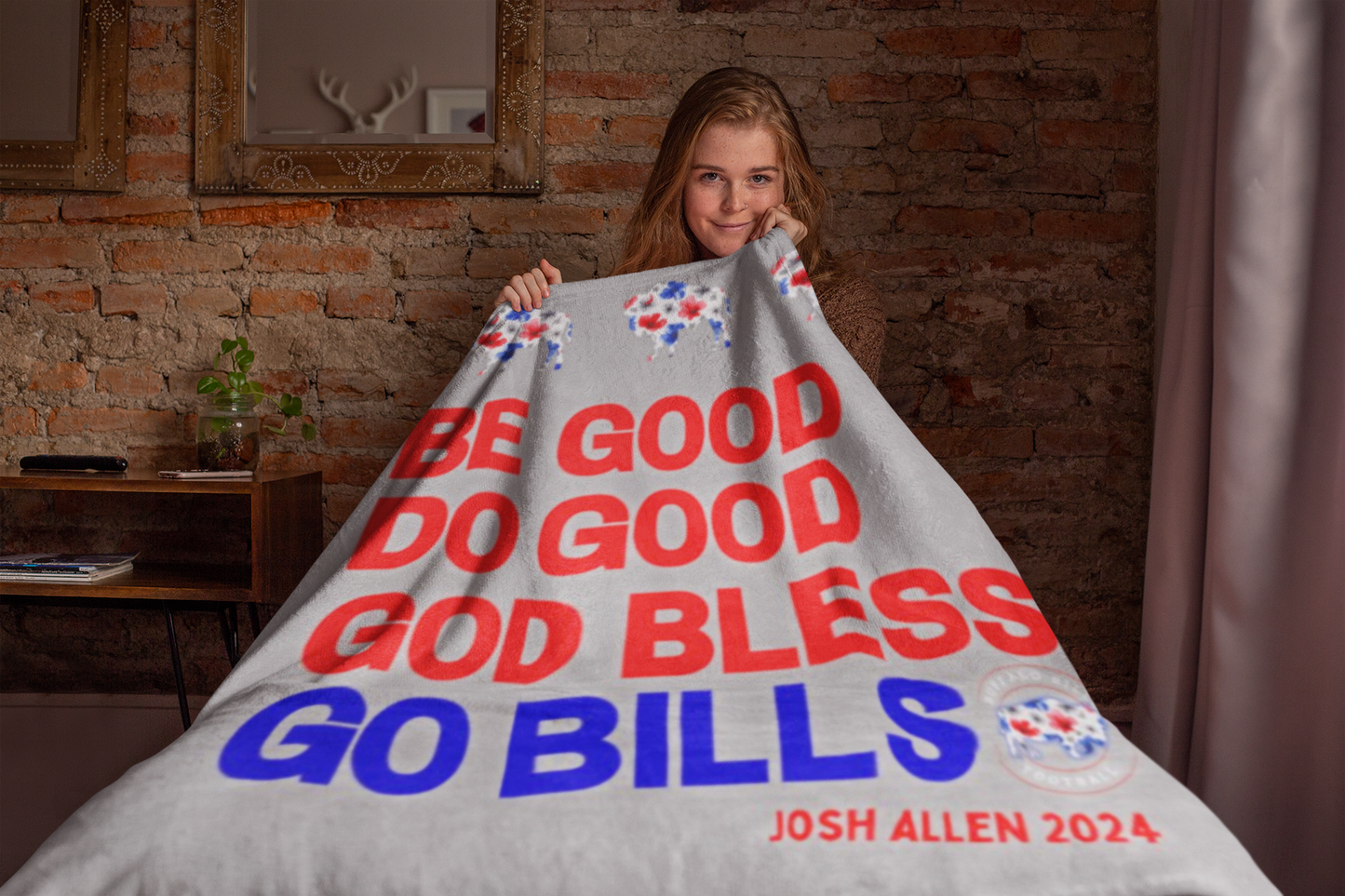 Josh Allen MVP "Be Good, Do Good" Collection Velveteen Plush Blanket ~ Gray