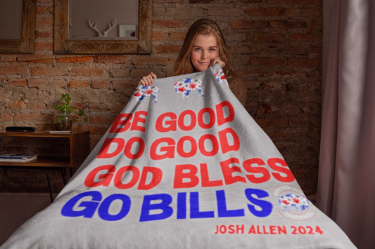 Josh Allen MVP "Be Good, Do Good" Collection Velveteen Plush Blanket ~ Gray