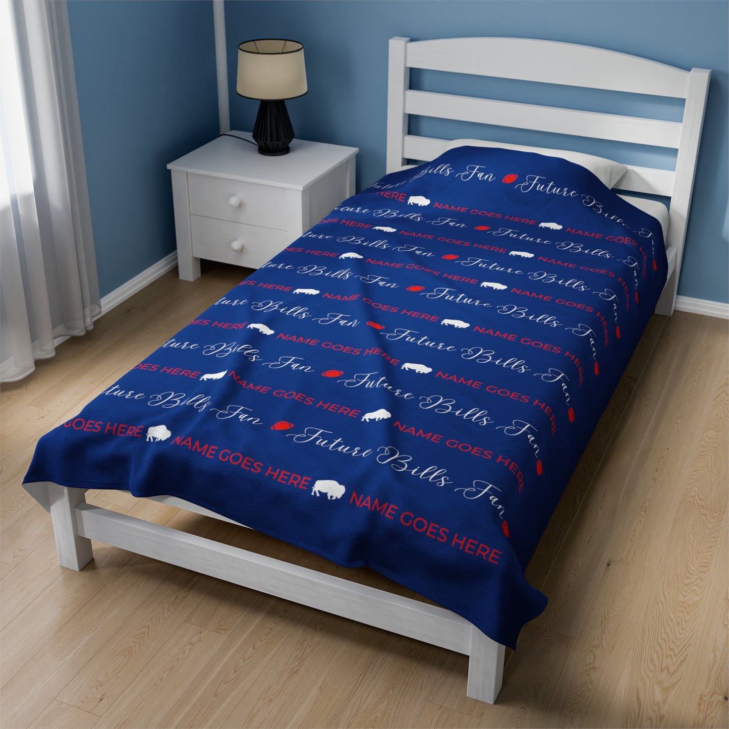 PERSONALIZED FOR FREE WITH BABIES NAME: Red and Blue Future Bills Fan Velveteen Plush Blanket